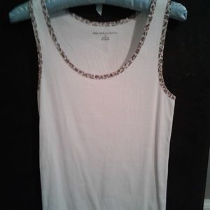 New York & Co ribbed white tank with leopard trim